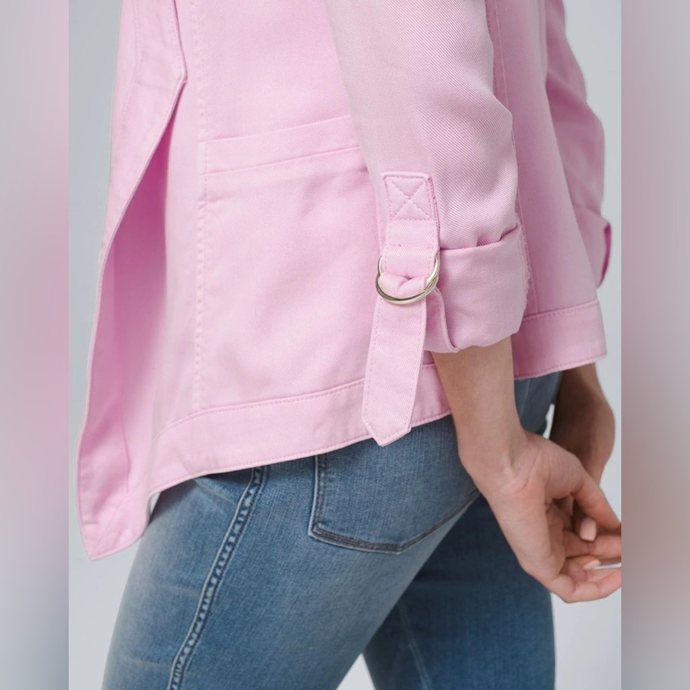 White House Black Market Dusty Rose Pink Drape Front Roll Sleeve Jacket Size XL - Picture 3 of 12